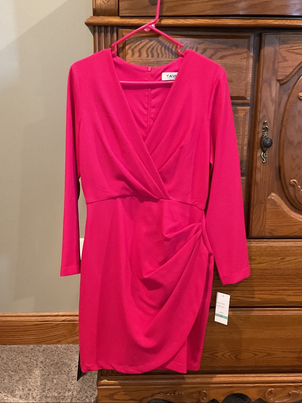 Taylor Hot Pink Long Sleeve Wrap-Style Dress